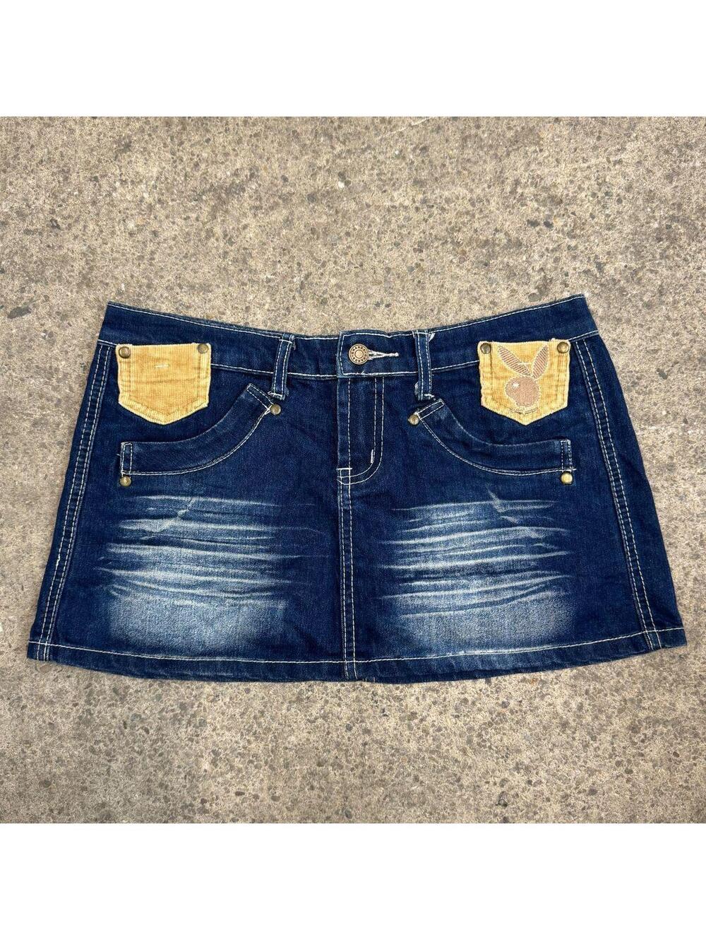 Vintage Y2K Denim Micro Mini Skirt Low Rise Faded Sandblasted